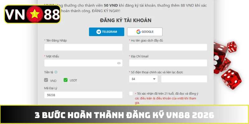 3 bước hoàn thành đăng ký VN88 2026 3 bước hoàn thành đăng ký VN88 2026