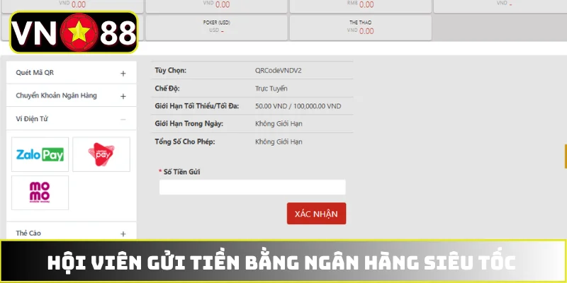 Hội viên gửi tiền bằng ngân hàng siêu tốc Hội viên gửi tiền bằng ngân hàng siêu tốc
